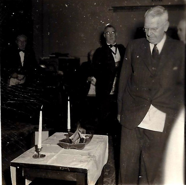 Mortgage burning ceremony, Monticello Lodge #532 F&AM, 10/12/1951, photo courtesy of Susan Benton Schock