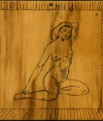 Venus on pine, woodburning by Clyde B. 'Bud' Rue, 1982, Milanville, Pennsylvania.