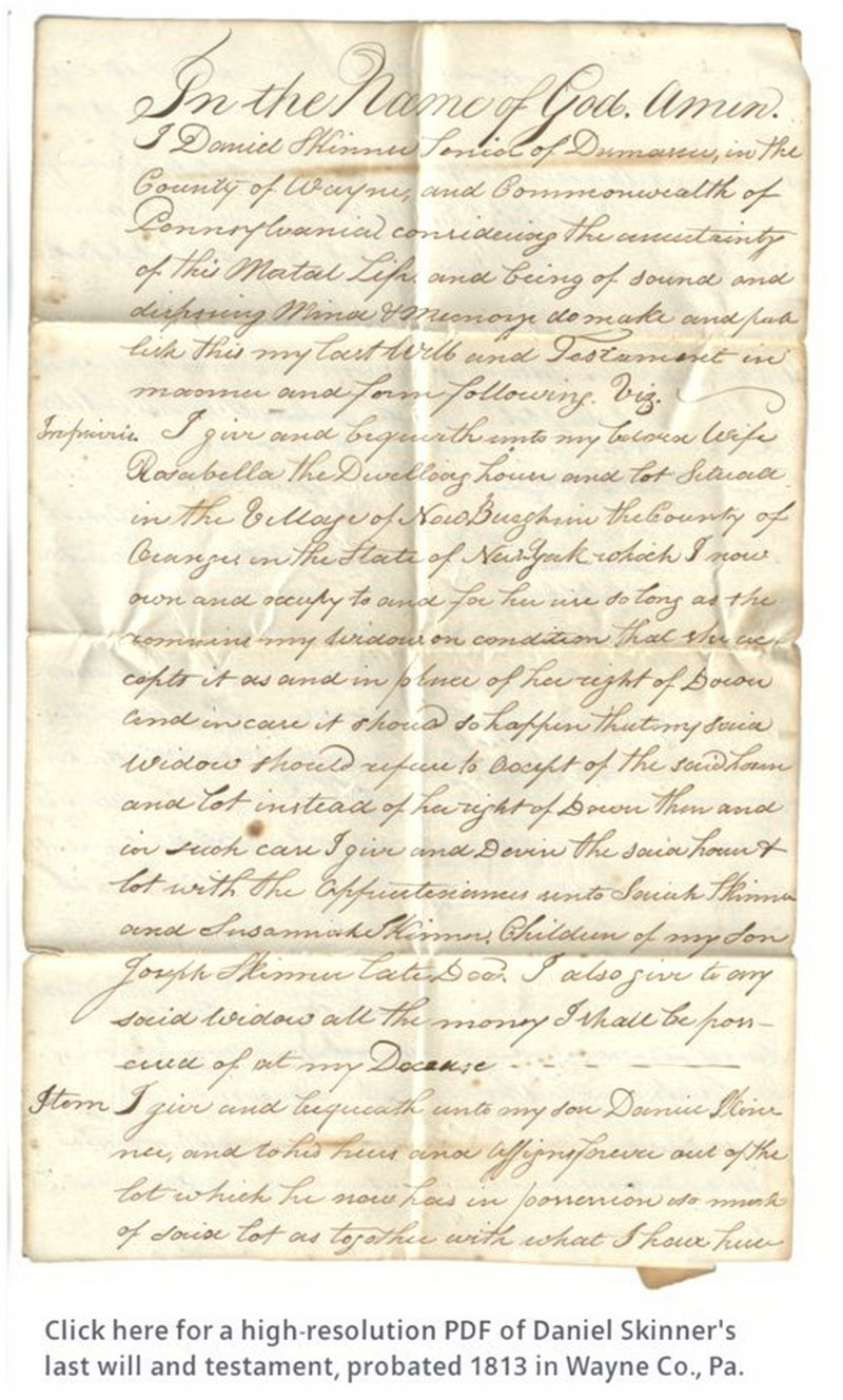 Last will and Testament of Daniel Skinner (1813)